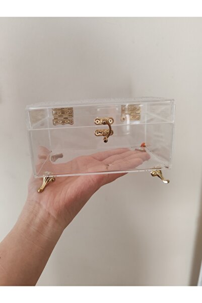DivaTasarim Pleksi Kutu Küçük Boy - Sandık - Hediye Kutusu (GOLD) 15x10x11 Cm