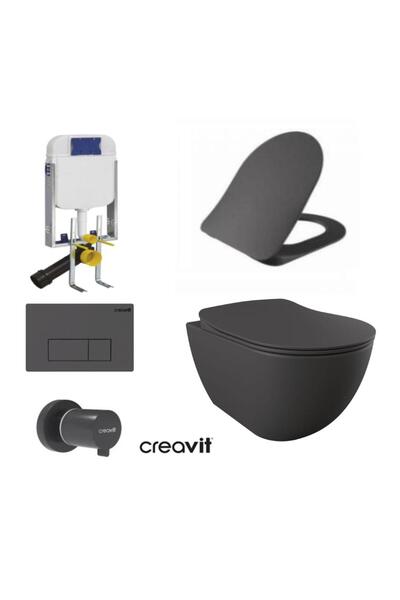 Creavit GR5001- FE320 5 Parça Antrasit Mat Asma Klozet Gömme Rezervuar Seti