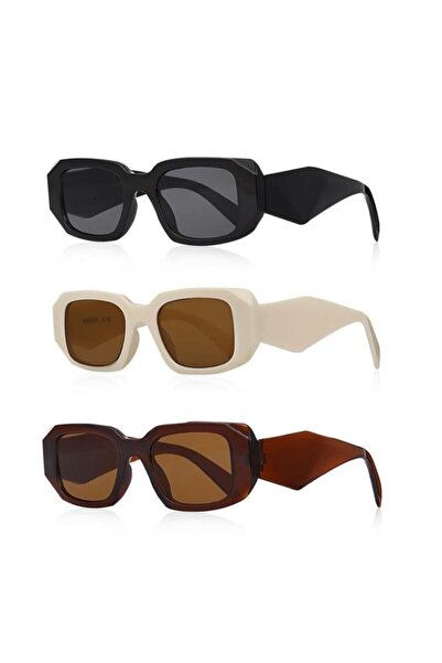 MACERATİ Set of 3 Unisex Black Brown Cream Uv400 Sunglasses