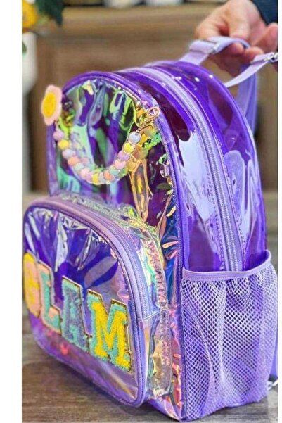 TOYFEST Rucsac de școală cu broderie vestă violet transparentă