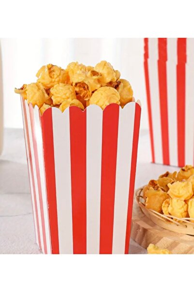 Deniz Party Store Kırmızı Beyaz Çizgili Karton Popcorn Mısır Cips Kutusu 8 Adet