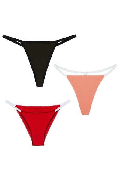 Yohannes Club Kadın, Pamuklu String Set, (Brazilian, T-Thong, Thong) 3'lü Set,