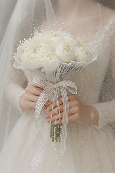 Bioren Şakayık Gelin Buketi İncili Tüllü