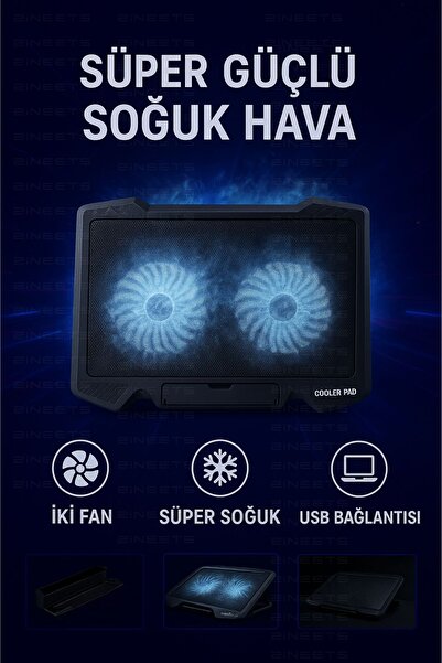 Zineets Laptop Notebook Soğutucu Ledli Çift Fanlı 2 Usb Led Işıklı Dizüstü Bilgisayar Standı