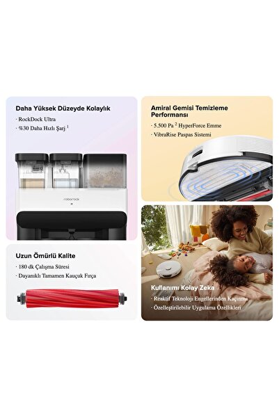 Roborock Akıllı ve Sesli Kontrol 5500pa Emiş Gücü Halı Tanıma Sonic Paspas Yıkama Kurutma Robot Süpürge