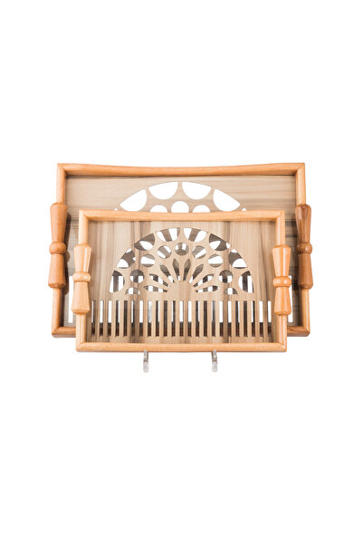 Dania Set of 2 trays and a wooden tray with a decorative base and a transparent acrylic layer, size (33*23)(41*29) cm