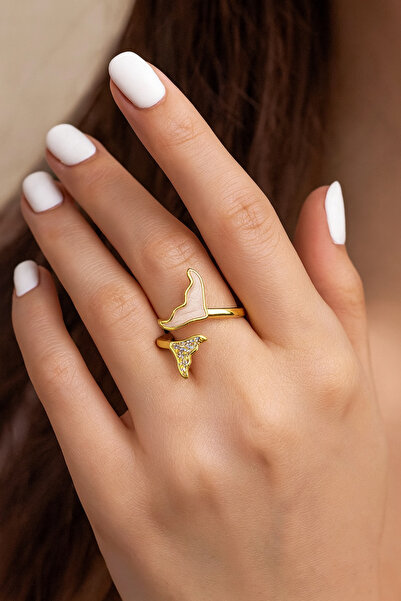 The Collection Zirkon Taşlı ve Detaylı Gold Balık Kuyruğu Altın Kaplama Ayarl...