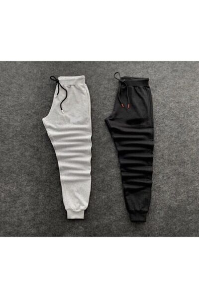 NewCabin Winter Unisex Raised Sweatpants - Γκρι και Μαύρο Σετ 2 τεμαχίων