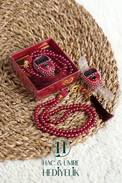 Hac Umre Hediyelik Stone Zikirmatik and Pearl Prayer Beads Set |   Mevlüd Hajj Umrah Invitation Organization Gift |   10 Piece Set