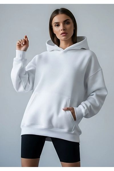 Bheka Concept White Oversize Unisex Hooded Sweatshirt Hoodie