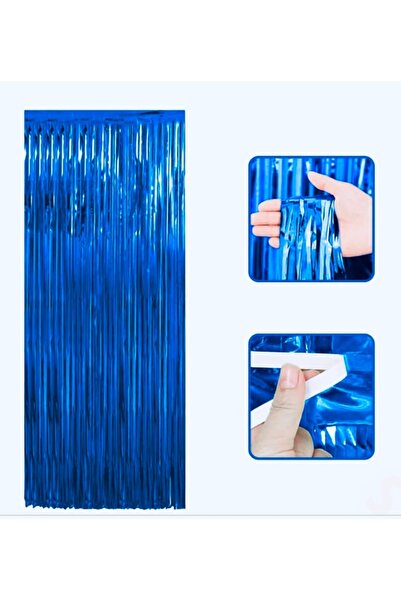 Deniz Party Store Metalized Background Curtain Wall Curtain Navy Blue Color