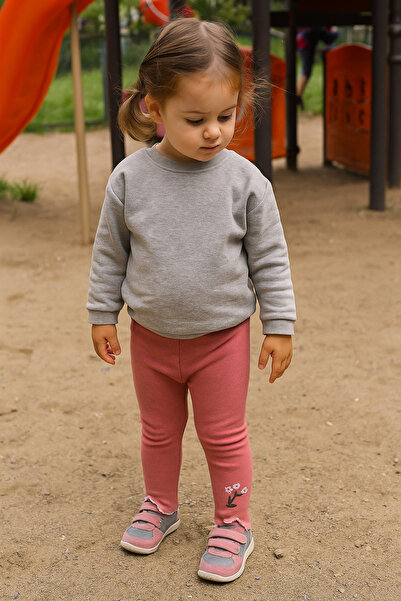 Nimini Kids Κέντημα λουλουδιών Μαλακό ροζ ριχτάρι ύφασμα Κοριτσίστικο κολάν