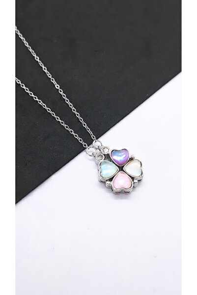 Serenity Women's Pop-Up Magnet Clover Figure Steel Necklace