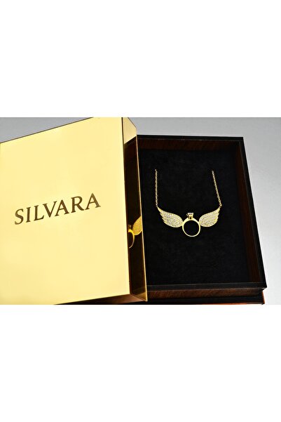 SOFT TEK TAŞ MELEK KANATLI KOLYE 925 AYAR GÜMÜŞ 18 K ALTIN KAPLAMA ÖZEL AHŞAP KUTULU