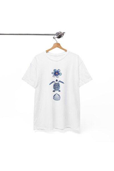 Tubinyoo Unisex Oversize T-Shirt with Loggerhead and Flower Pattern