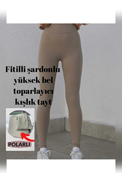 trendhazan A KALİTE ŞARDONLU TOPARLAYICI YÜKSEK BEL FİTİLLİ KIŞLIK TAYT