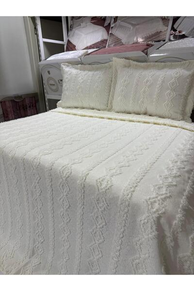 ESTİMA Aslan Tekstil Eda Çift Kişilik Yatak Örtüsü Seti - İskandinav Bohem Püsküllü Örtü Takımı - Şık Kutu ve Paket