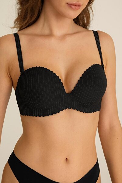 deniz iç giyim Laser Cut Push up Supported Bra - Padded Bra - Laser Cut Bra - Navy Blue Striped Laser