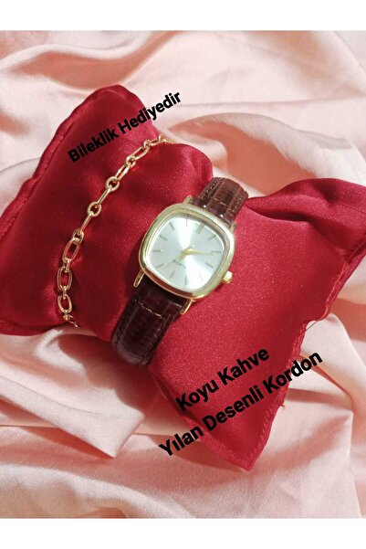 Ricardo Retro Model Dark Brown Cord Gold Case Women Wristwatch with Bracelet Bb0021