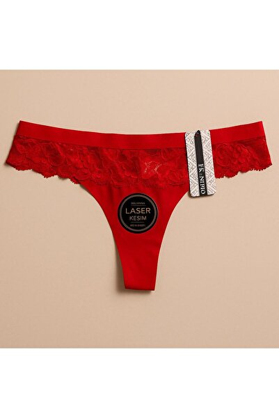 deniz iç giyim Lazer Kesim Kırmızı Tanga - Dantelli Tanga
