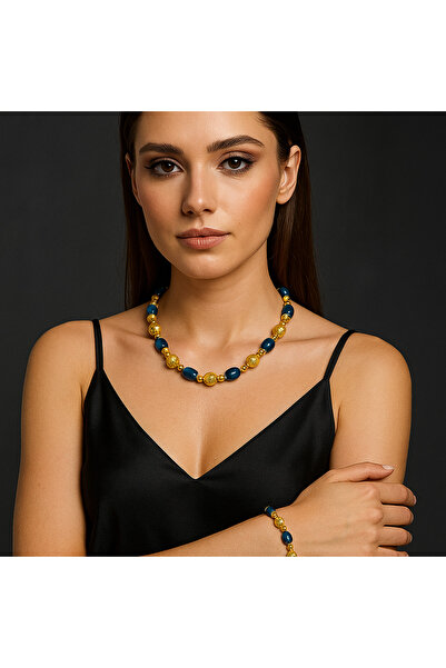 Asteria Elite Blue Agate Communication, Expression and Optimism Necklace Bracelet Set