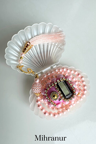 Mihranur İstiridye Kutulu Özel Taşlı Zikirmatik Ve Tesbih Seti Hediyelik Mevlüt Kuran Umre ve Hac Hediyesi