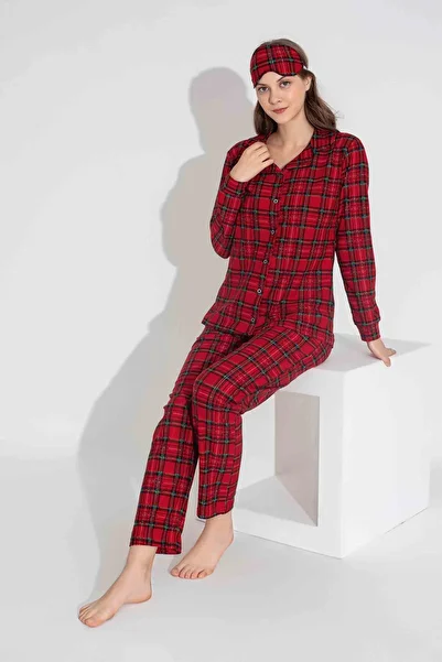 Mina Style Mother-Daughter Seasonal Suede Red Plaid Front Button Pajamas Set