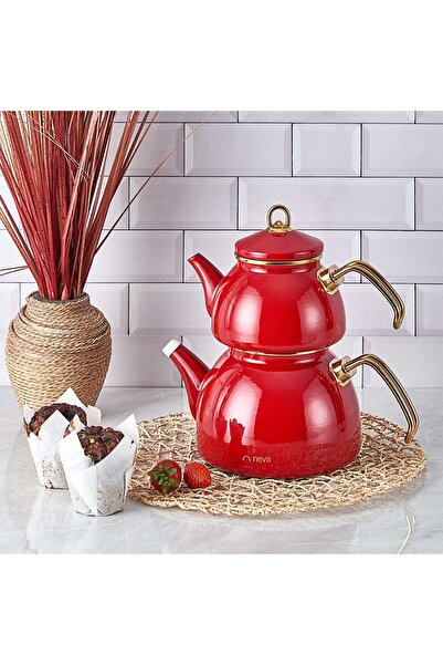 Duman Elite Class Kırmızı Renk Eyame Çaydanlık | Şık ve Dayanıklı Çelik Çayda...