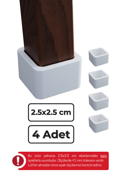 wooden lane studio 25x25 mm 4’lü Beyaz Kare Kaymaz Sandalye Ayak Pabucu – Ses...