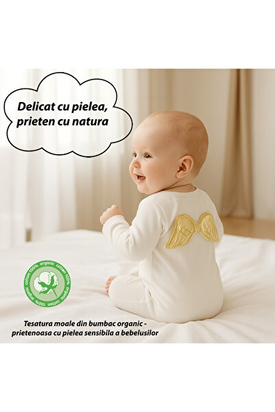 OEM Body nou-nascuti, model Ingeras cu aripi aurii, 0-3 luni - 62 cm, bumbac 100%, culoarea alb