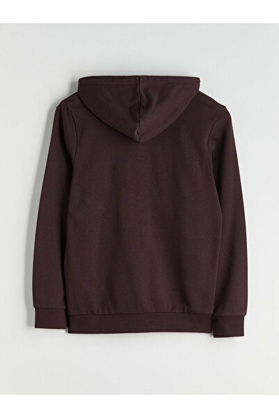 LC Waikiki Plum Hooded Long Sleeve Men's Zippered Sweatshirt