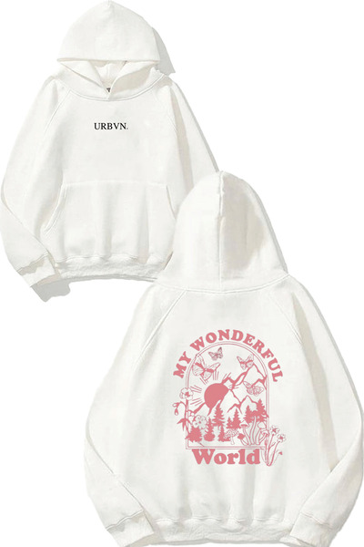 urbvn سويت شيرت أبيض كبير الحجم مطبوع بتصميم Wonderful World