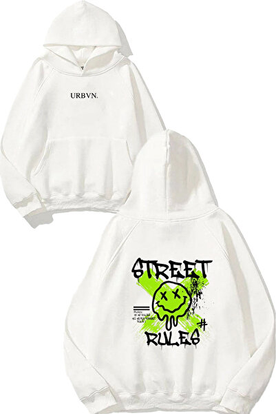 urbvn ستريت رولز سويت شيرت أبيض كبير الحجم مطبوع عليه تصميم