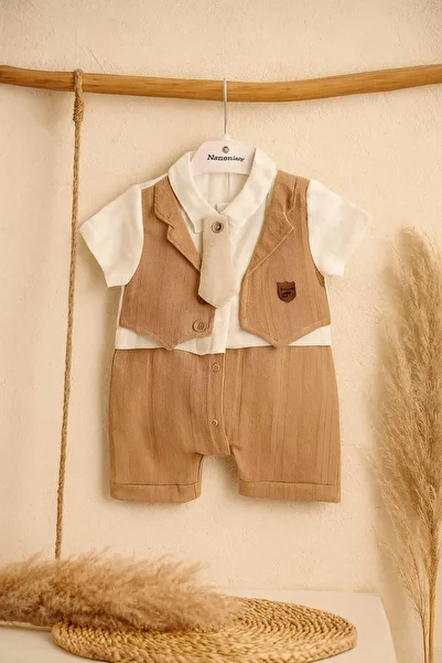 krm kerem bebe Muslin Fabric Tie Vest One Piece Baby Boy Jumpsuit