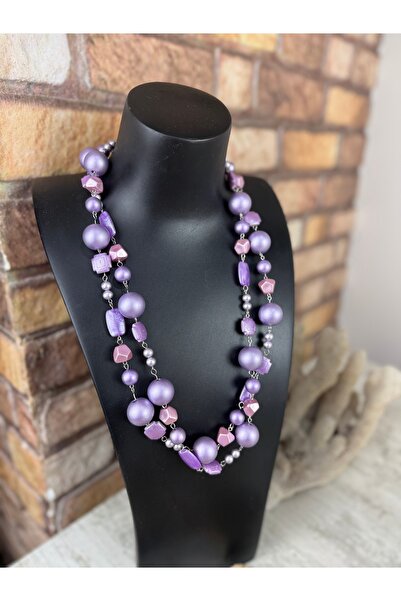 SEDEF TAKI Lila büyük incili uzun Vintage kolye