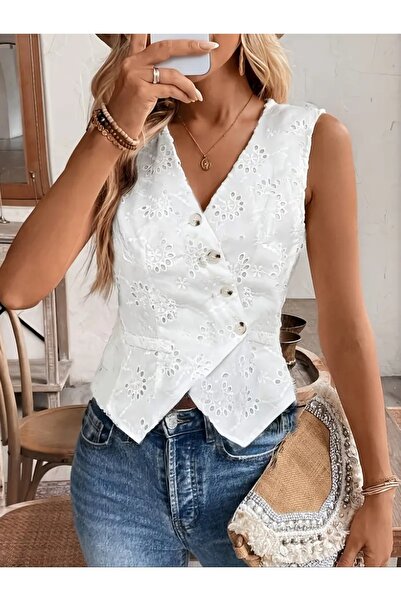 Butik سترة بأزرار بدون أكمام ورقبة على شكل حرف V