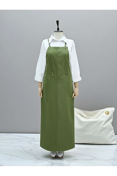 Modamorfo Gabardine Gilet Dress with Strap - Khaki