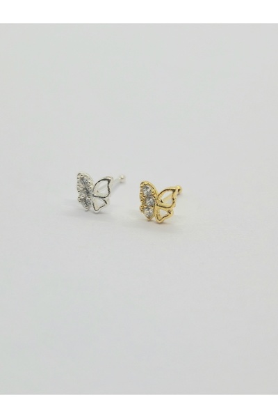 Set 925 Ayar Gümüş Zirkon Taşlı ' KELEBEK ' Burun Piercing Hızma (En:4 mm Boy...