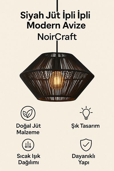 DNRYSL Loft Style Black Jute Pendant Lamp Chandelier, Modern and Bohemian Decorative Lighting