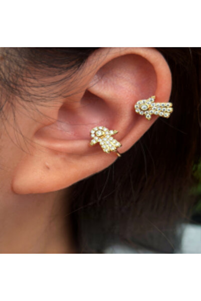 Goche Altın Kaplama Fatmaana Eli Bebek Figürlü Tak - Çıkar Eklem Küpe (Ear Cu...