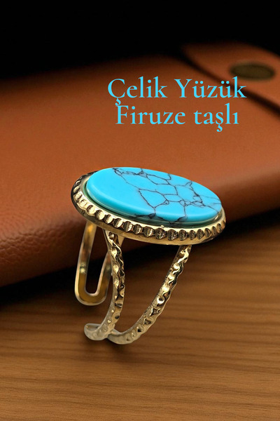 NBS Beautiful Naturel Stones Steel Ring Adjustable Real Turquoise Stone Very High Quality Handcrafted Does Not Lose Color