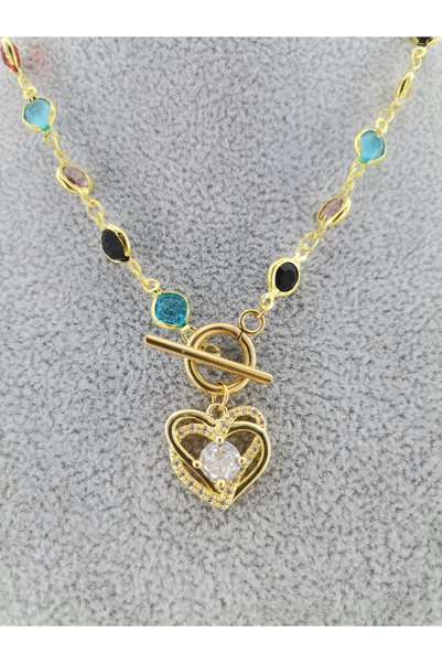 Hobimos Special Series Colorful Zircon Stone End Pendant - Stylish Steel Necklace