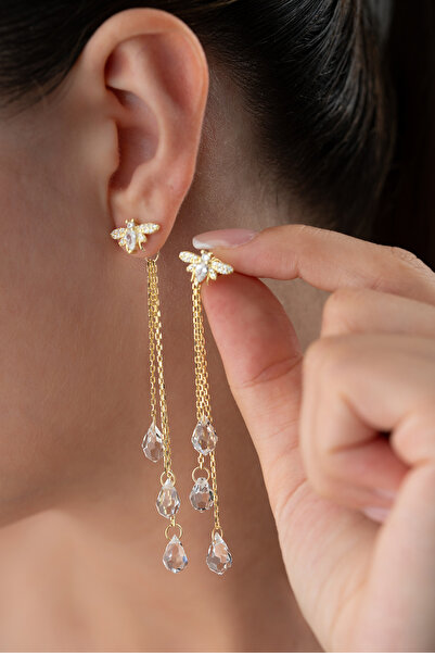 Silvano Jewelry 925 Ayar Gümüş Sallantılı Taşlı Arı Küpe