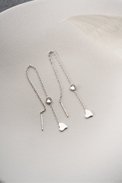 Silvano Jewelry 925 Ayar Gümüş Zincirli Kalpli Küpe