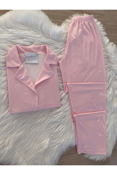 Pijamacs Powder Moon and Star Pattern Long Sleeve Soft Feeling Pajamas Set