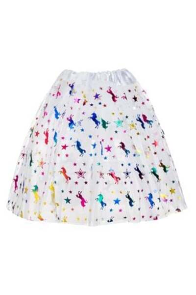 UnderShop Tutu Skirt with White Tulle, Holographic Stars & Unicorns for Kids