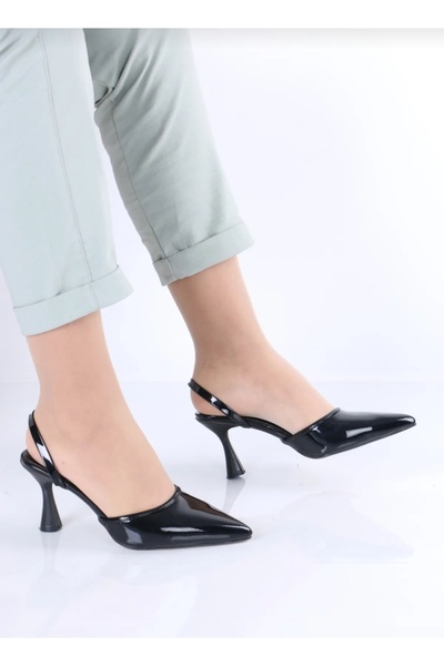 Fusya Abiye topuklu ayakkabı siyah rugan