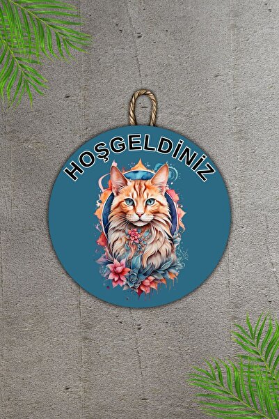 Dormot Μοντέρνο Στολίδι Πόρτας - Μπλε Καλωσορίσατε Στολίδι τοίχου με λουλούδια γάτας - Εξωτερική πόρτα Susu