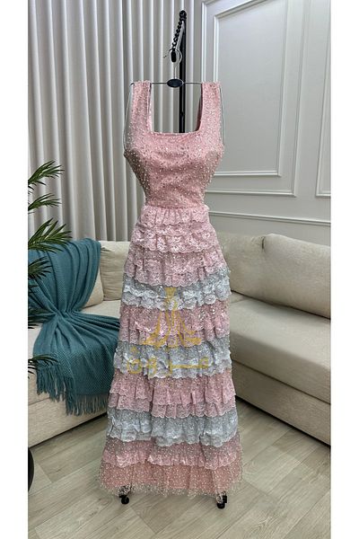 MEZON FASHION Luxury Multi-Layer Lace Embroidered Evening Dress