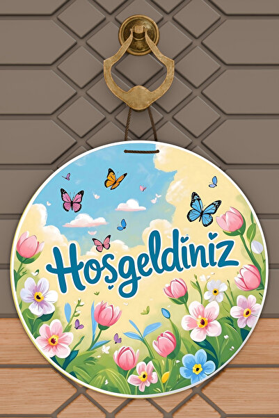 Dormot 1 زخرفة باب ربيعية خشبية حديثة مطبوعة رقميًا باللونين الأصفر والأزرق